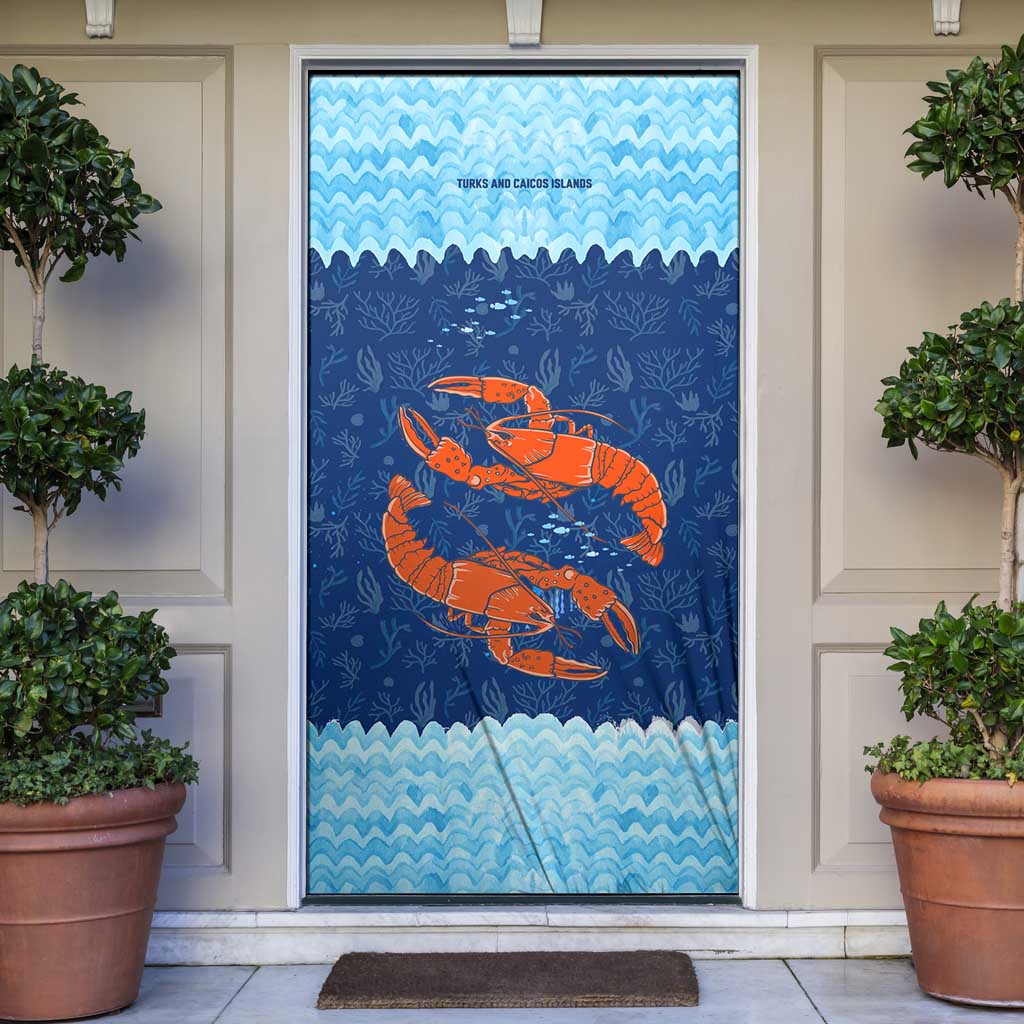 Turks and Caicos Islands Door Cover with Red Crab and Ocean Wave Coral Reef Design - Wonder Print Shop
