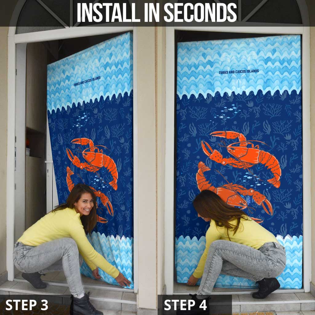 Turks and Caicos Islands Door Cover with Red Crab and Ocean Wave Coral Reef Design - Wonder Print Shop
