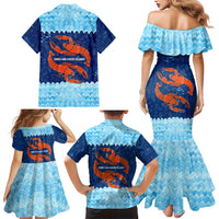 Turks and Caicos Islands Family Matching Mermaid Dress and Hawaiian Shirt with Red Crab and Ocean Wave Coral Reef Design - Wonder Print Shop