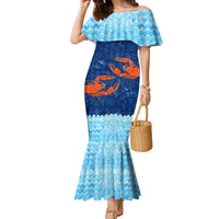 Turks and Caicos Islands Family Matching Mermaid Dress and Hawaiian Shirt with Red Crab and Ocean Wave Coral Reef Design - Wonder Print Shop