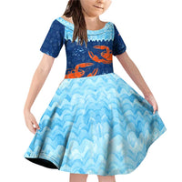 Turks and Caicos Islands Family Matching Off Shoulder Short Dress and Hawaiian Shirt with Red Crab and Ocean Wave Coral Reef Design - Wonder Print Shop