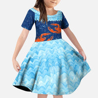 Turks and Caicos Islands Family Matching Puletasi and Hawaiian Shirt with Red Crab and Ocean Wave Coral Reef Design - Wonder Print Shop