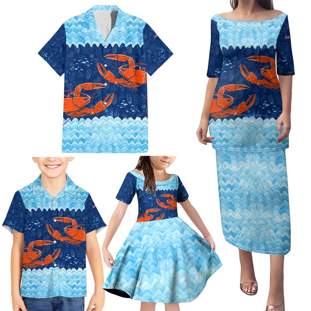Turks and Caicos Islands Family Matching Puletasi and Hawaiian Shirt with Red Crab and Ocean Wave Coral Reef Design - Wonder Print Shop