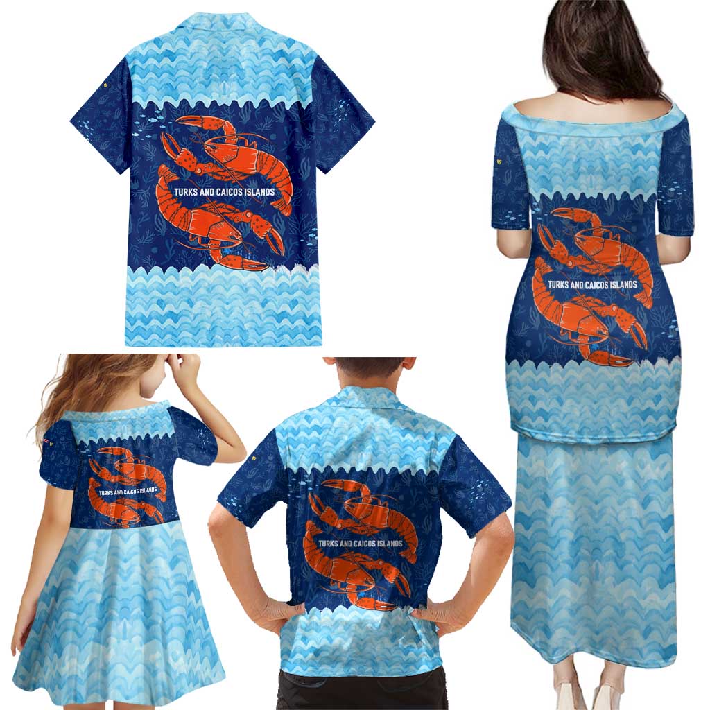 Turks and Caicos Islands Family Matching Puletasi and Hawaiian Shirt with Red Crab and Ocean Wave Coral Reef Design - Wonder Print Shop