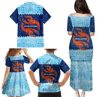 Turks and Caicos Islands Family Matching Puletasi and Hawaiian Shirt with Red Crab and Ocean Wave Coral Reef Design - Wonder Print Shop