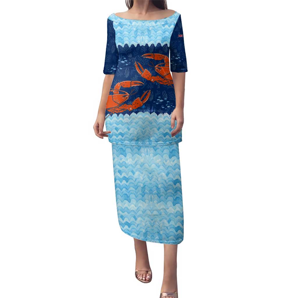 Turks and Caicos Islands Family Matching Puletasi and Hawaiian Shirt with Red Crab and Ocean Wave Coral Reef Design - Wonder Print Shop