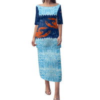 Turks and Caicos Islands Family Matching Puletasi and Hawaiian Shirt with Red Crab and Ocean Wave Coral Reef Design - Wonder Print Shop