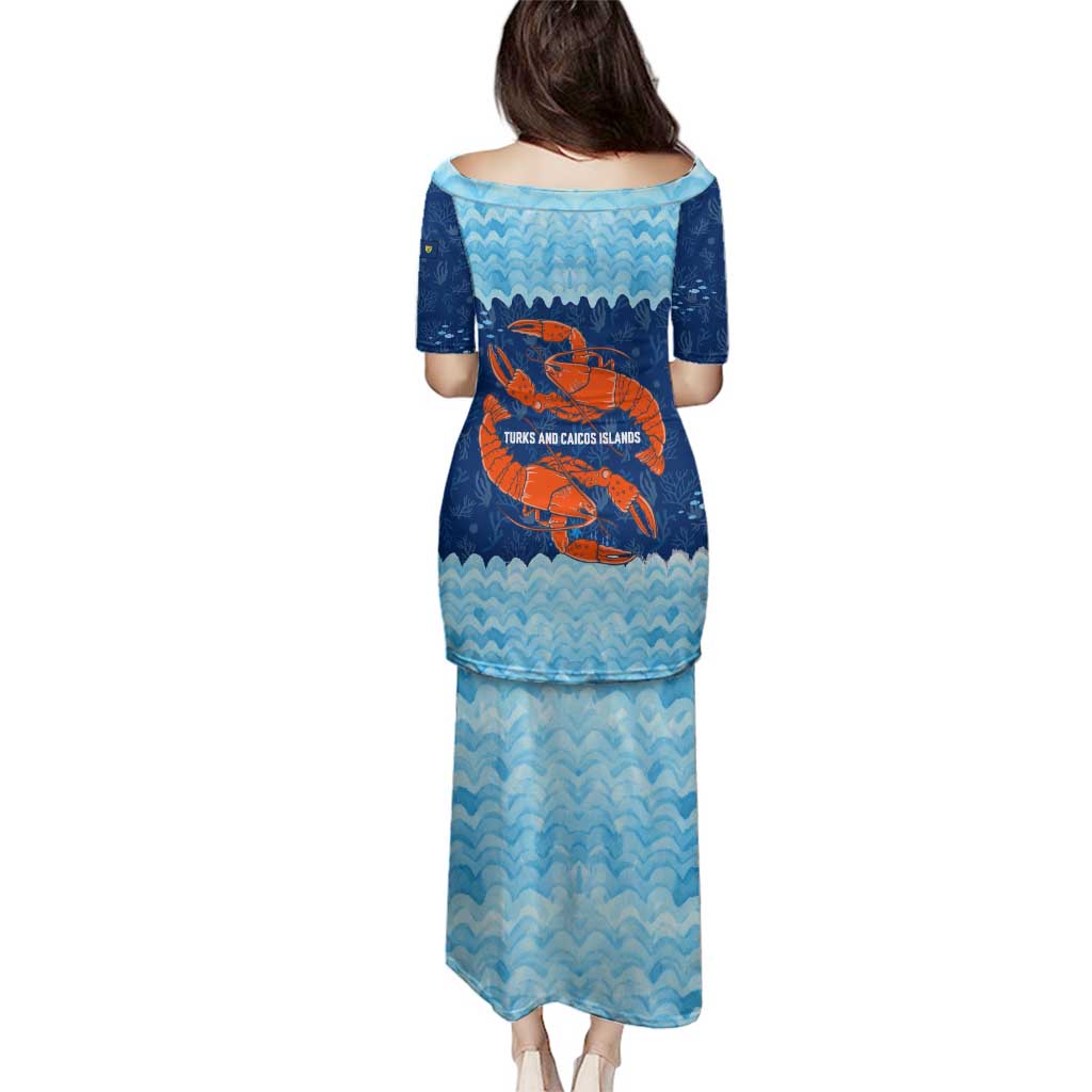 Turks and Caicos Islands Family Matching Puletasi and Hawaiian Shirt with Red Crab and Ocean Wave Coral Reef Design - Wonder Print Shop