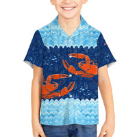 Turks and Caicos Islands Family Matching Puletasi and Hawaiian Shirt with Red Crab and Ocean Wave Coral Reef Design - Wonder Print Shop