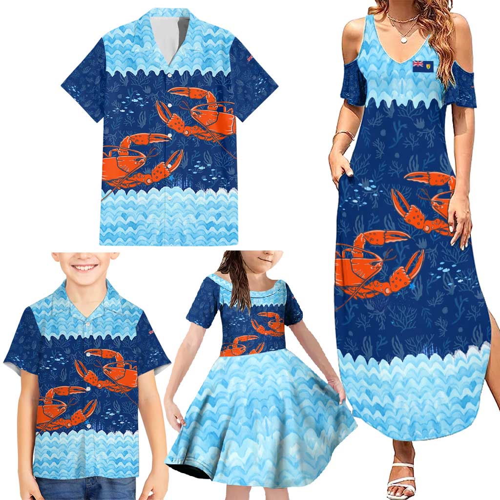 Turks and Caicos Islands Family Matching Summer Maxi Dress and Hawaiian Shirt with Red Crab and Ocean Wave Coral Reef Design - Wonder Print Shop