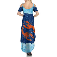 Turks and Caicos Islands Family Matching Summer Maxi Dress and Hawaiian Shirt with Red Crab and Ocean Wave Coral Reef Design - Wonder Print Shop