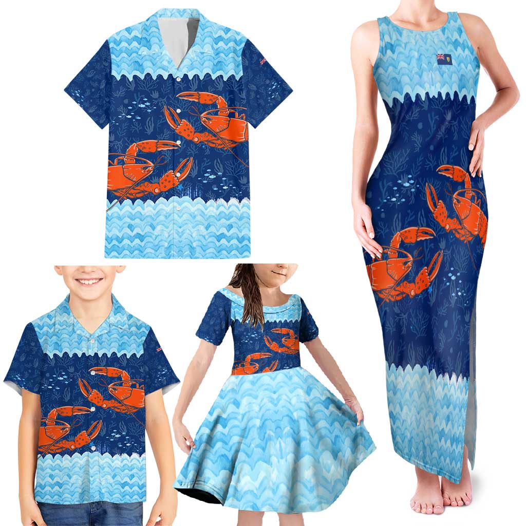 Turks and Caicos Islands Family Matching Tank Maxi Dress and Hawaiian Shirt with Red Crab and Ocean Wave Coral Reef Design - Wonder Print Shop