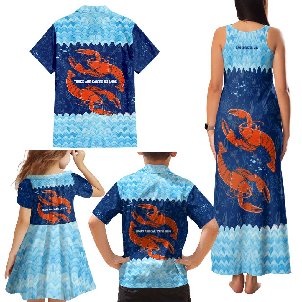 Turks and Caicos Islands Family Matching Tank Maxi Dress and Hawaiian Shirt with Red Crab and Ocean Wave Coral Reef Design - Wonder Print Shop