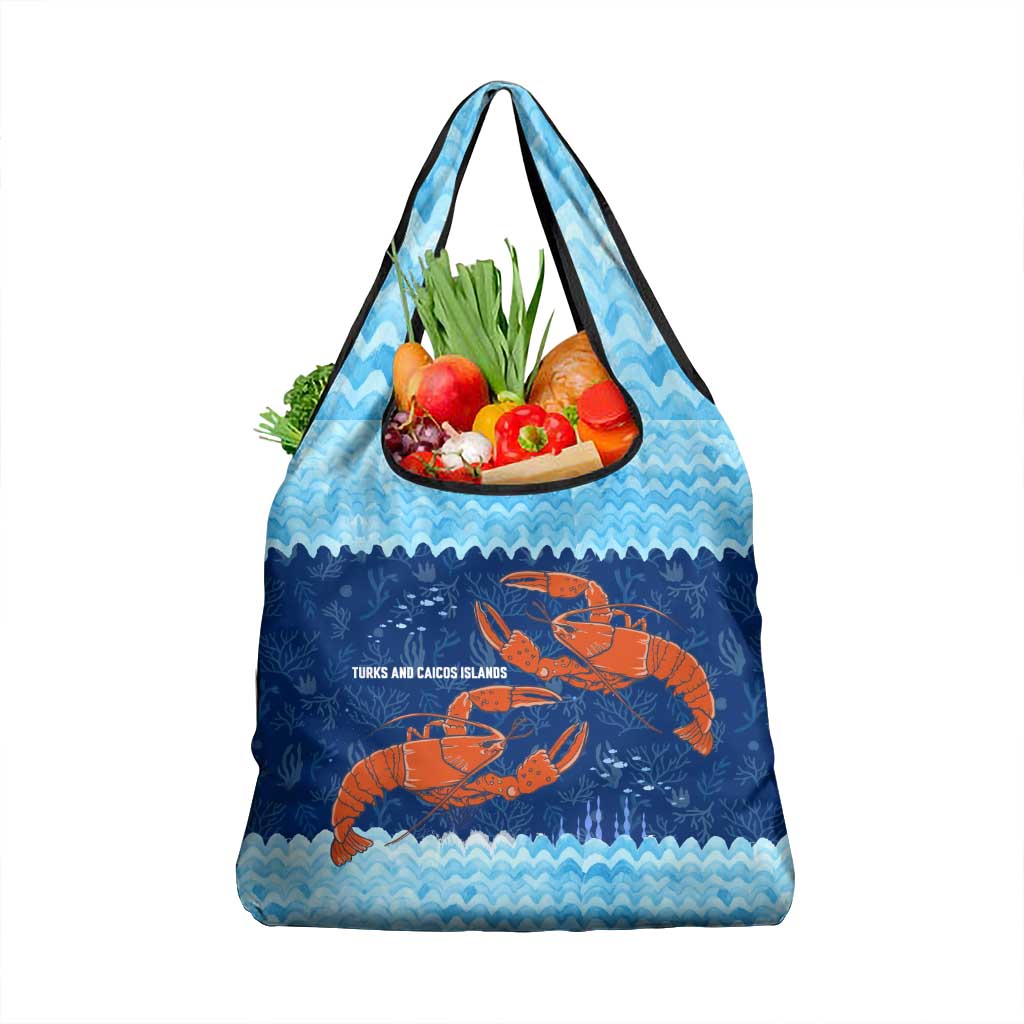 Turks and Caicos Islands Grocery Bag with Red Crab and Ocean Wave Coral Reef Design - Wonder Print Shop