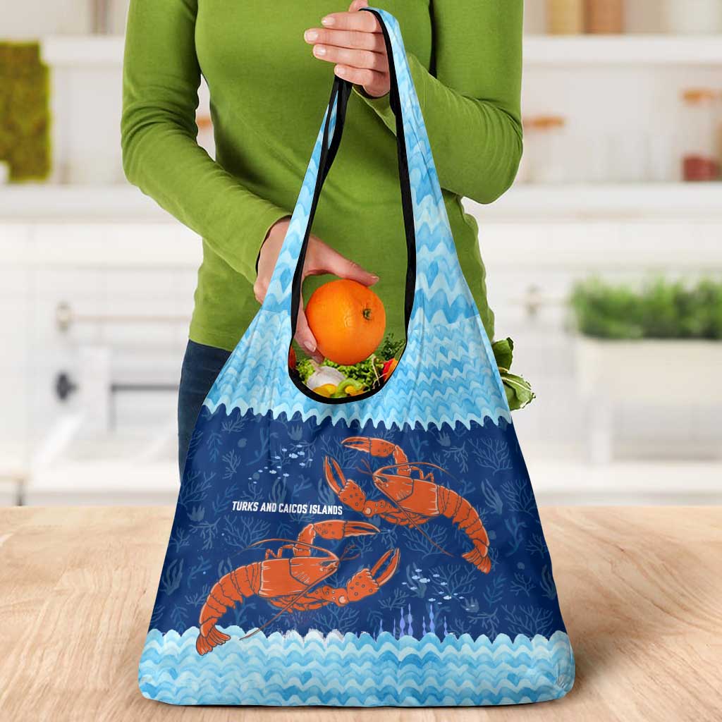 Turks and Caicos Islands Grocery Bag with Red Crab and Ocean Wave Coral Reef Design - Wonder Print Shop