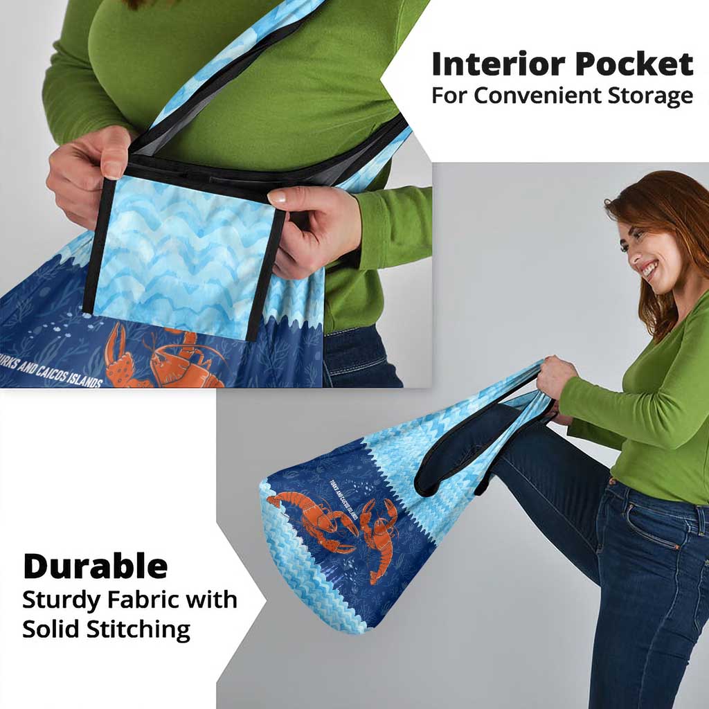 Turks and Caicos Islands Grocery Bag with Red Crab and Ocean Wave Coral Reef Design - Wonder Print Shop