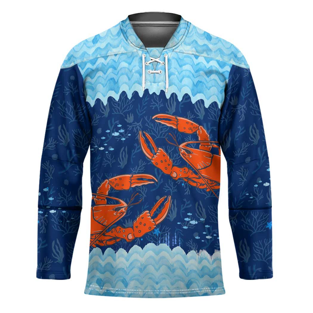 Turks and Caicos Islands Hockey Jersey with Red Crab and Ocean Wave Coral Reef Design - Wonder Print Shop