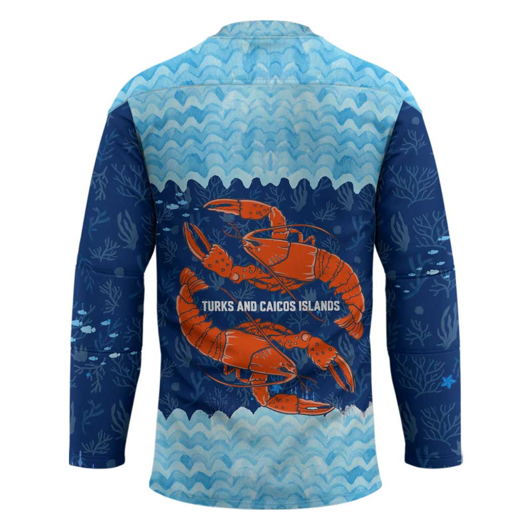 Turks and Caicos Islands Hockey Jersey with Red Crab and Ocean Wave Coral Reef Design - Wonder Print Shop