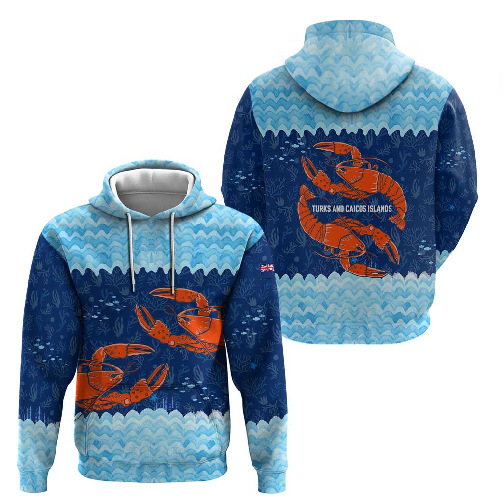 Turks and Caicos Islands Hoodie with Red Crab and Ocean Wave Coral Reef Design - Wonder Print Shop