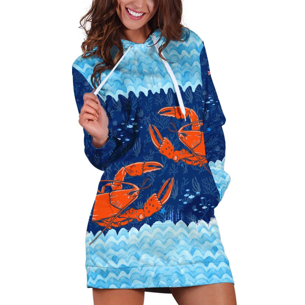 Turks and Caicos Islands Hoodie Dress with Red Crab and Ocean Wave Coral Reef Design - Wonder Print Shop