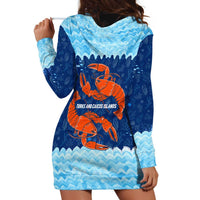 Turks and Caicos Islands Hoodie Dress with Red Crab and Ocean Wave Coral Reef Design - Wonder Print Shop