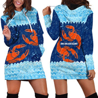 Turks and Caicos Islands Hoodie Dress with Red Crab and Ocean Wave Coral Reef Design - Wonder Print Shop