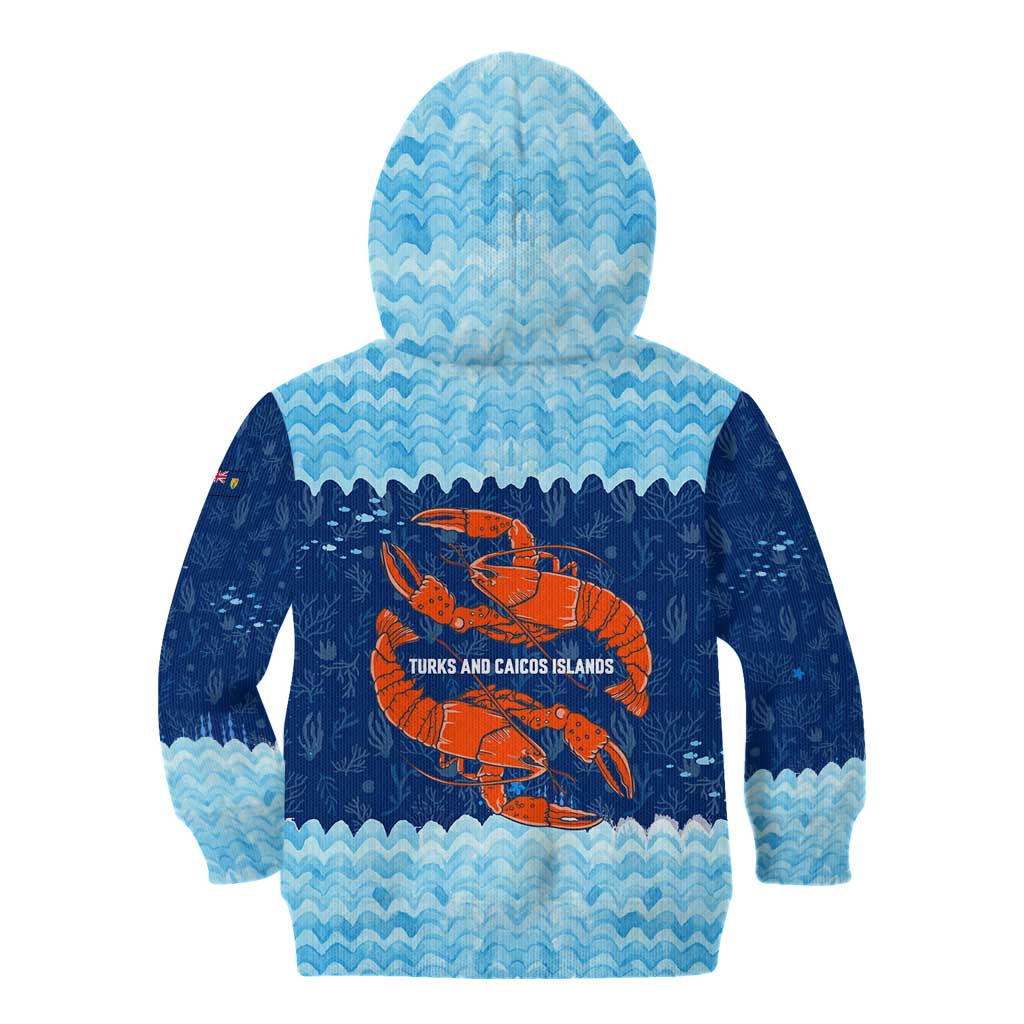 Turks and Caicos Islands Kid Hoodie with Red Crab and Ocean Wave Coral Reef Design - Wonder Print Shop