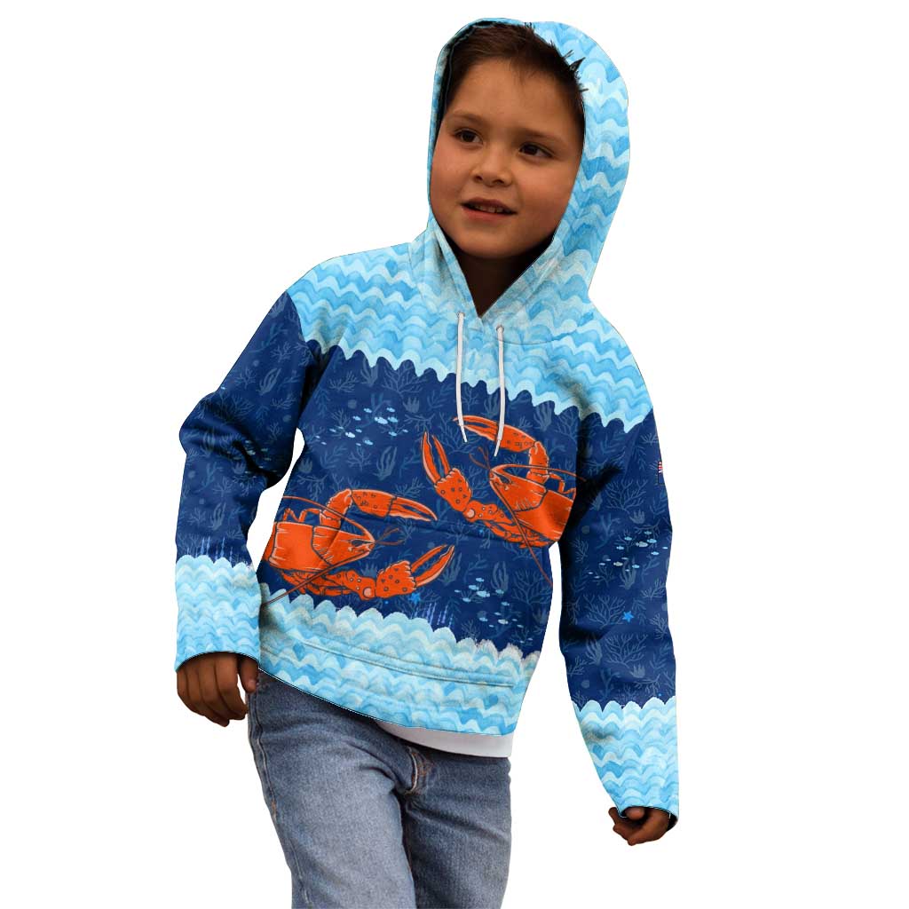Turks and Caicos Islands Kid Hoodie with Red Crab and Ocean Wave Coral Reef Design - Wonder Print Shop