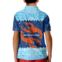 Turks and Caicos Islands Kid Polo Shirt with Red Crab and Ocean Wave Coral Reef Design - Wonder Print Shop