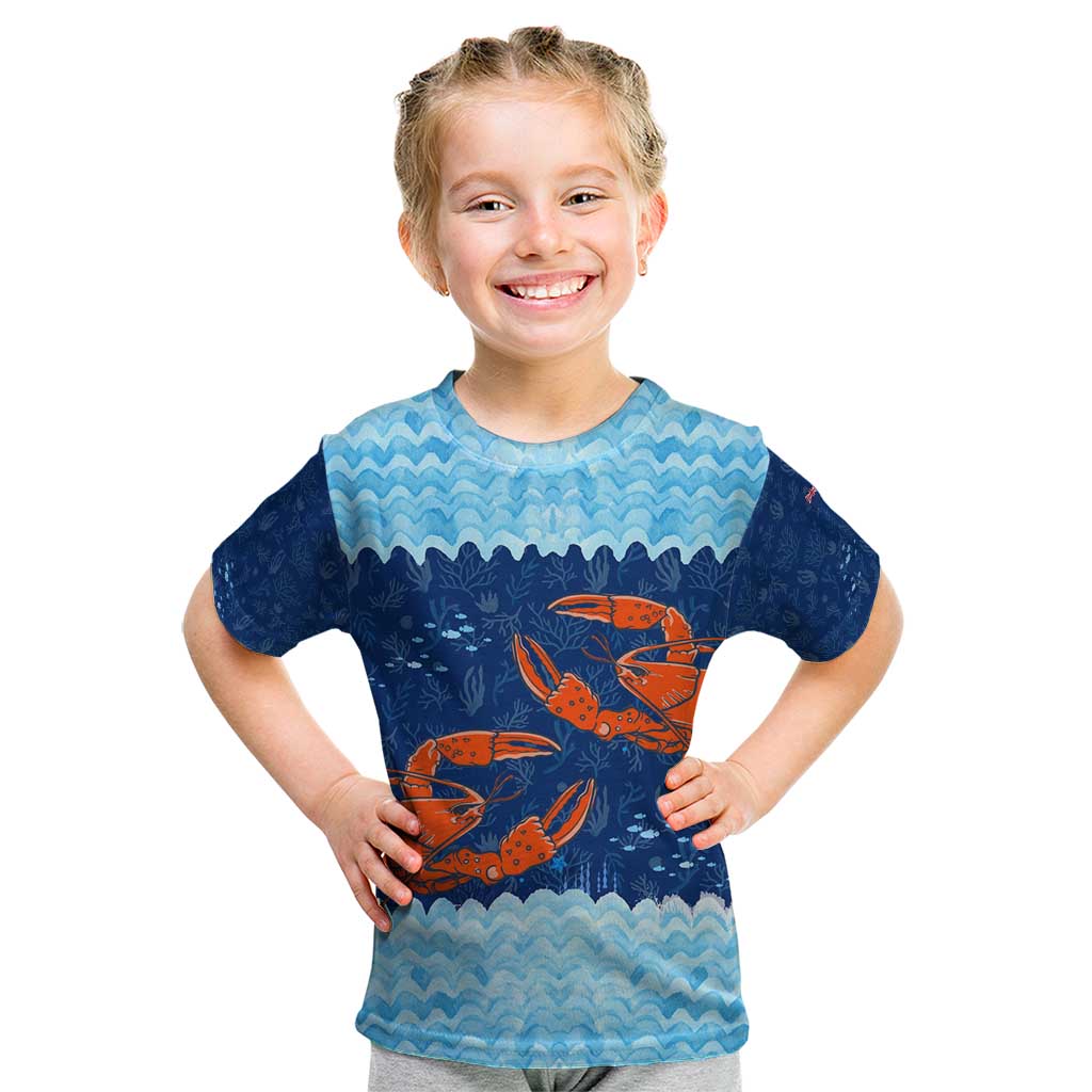 Turks and Caicos Islands Kid T Shirt with Red Crab and Ocean Wave Coral Reef Design - Wonder Print Shop