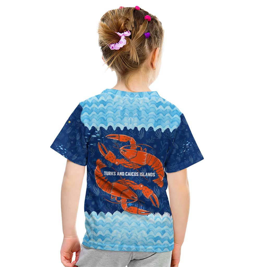 Turks and Caicos Islands Kid T Shirt with Red Crab and Ocean Wave Coral Reef Design - Wonder Print Shop