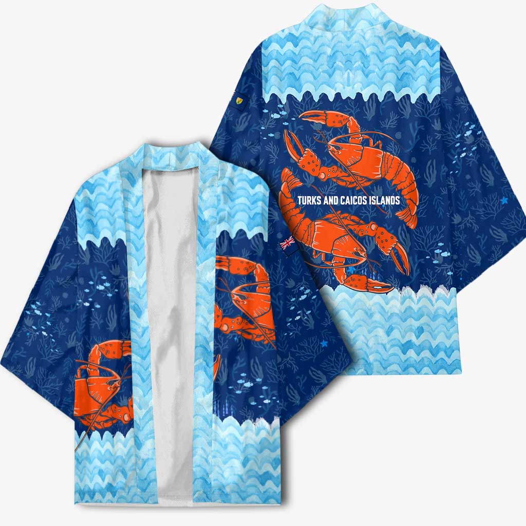 Turks and Caicos Islands Kimono with Red Crab and Ocean Wave Coral Reef Design - Wonder Print Shop