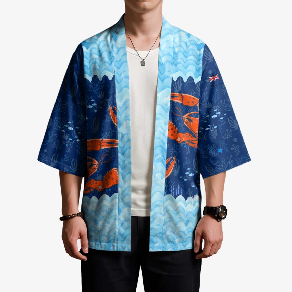 Turks and Caicos Islands Kimono with Red Crab and Ocean Wave Coral Reef Design - Wonder Print Shop