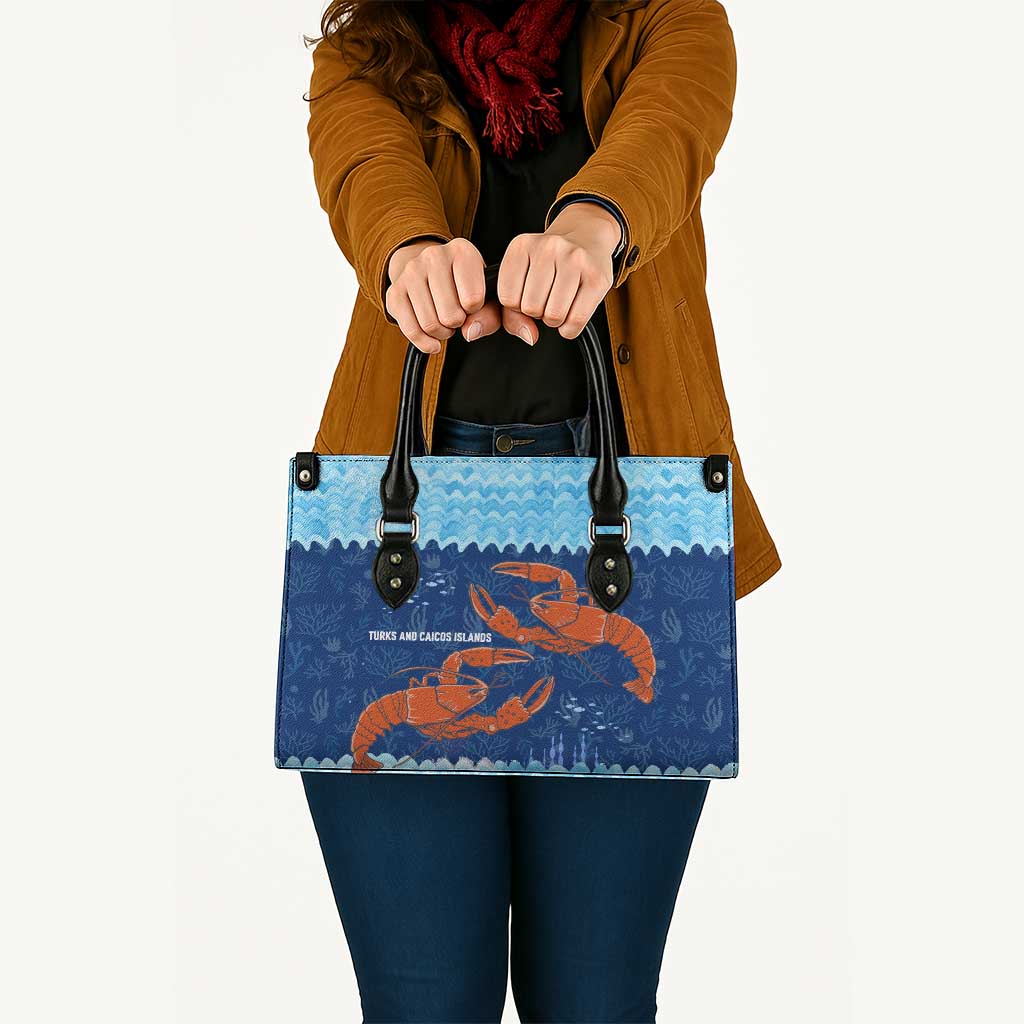 Turks and Caicos Islands Leather Bag with Red Crab and Ocean Wave Coral Reef Design - Wonder Print Shop