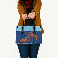 Turks and Caicos Islands Leather Bag with Red Crab and Ocean Wave Coral Reef Design - Wonder Print Shop