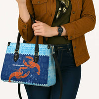 Turks and Caicos Islands Leather Bag with Red Crab and Ocean Wave Coral Reef Design - Wonder Print Shop