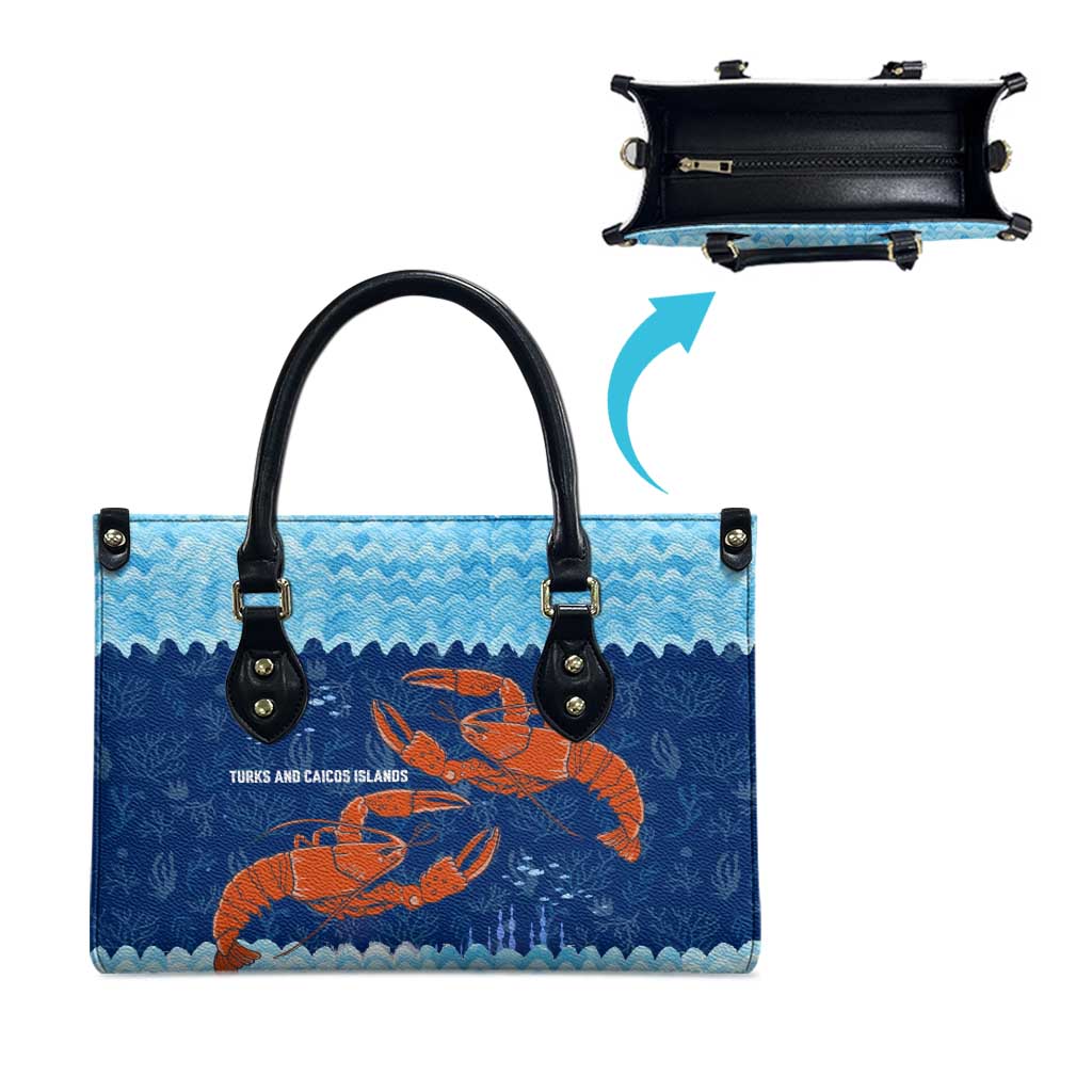 Turks and Caicos Islands Leather Bag with Red Crab and Ocean Wave Coral Reef Design - Wonder Print Shop