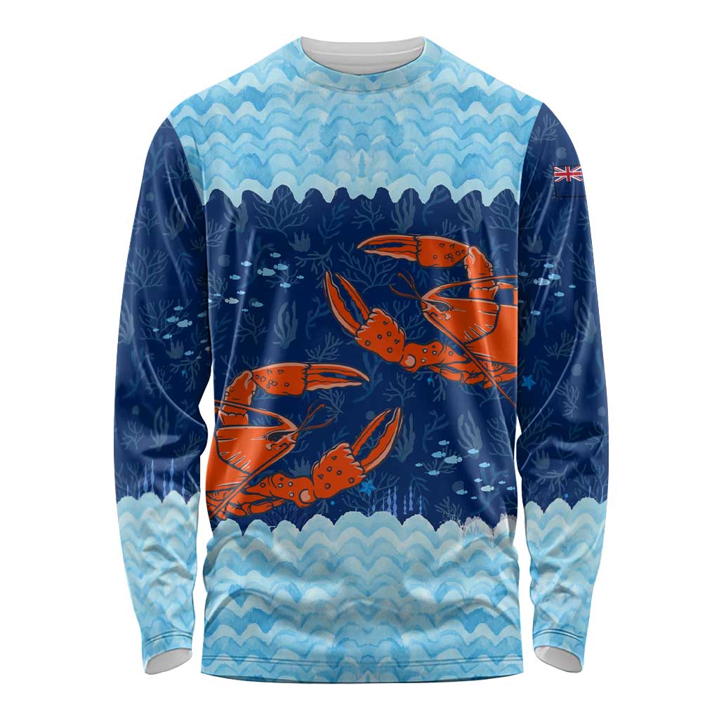 Turks and Caicos Islands Long Sleeve Shirt with Red Crab and Ocean Wave Coral Reef Design - Wonder Print Shop