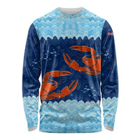 Turks and Caicos Islands Long Sleeve Shirt with Red Crab and Ocean Wave Coral Reef Design - Wonder Print Shop