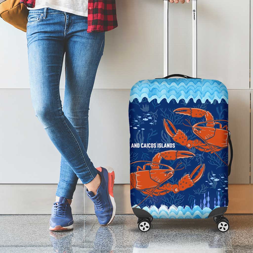 Turks and Caicos Islands Luggage Cover with Red Crab and Ocean Wave Coral Reef Design - Wonder Print Shop