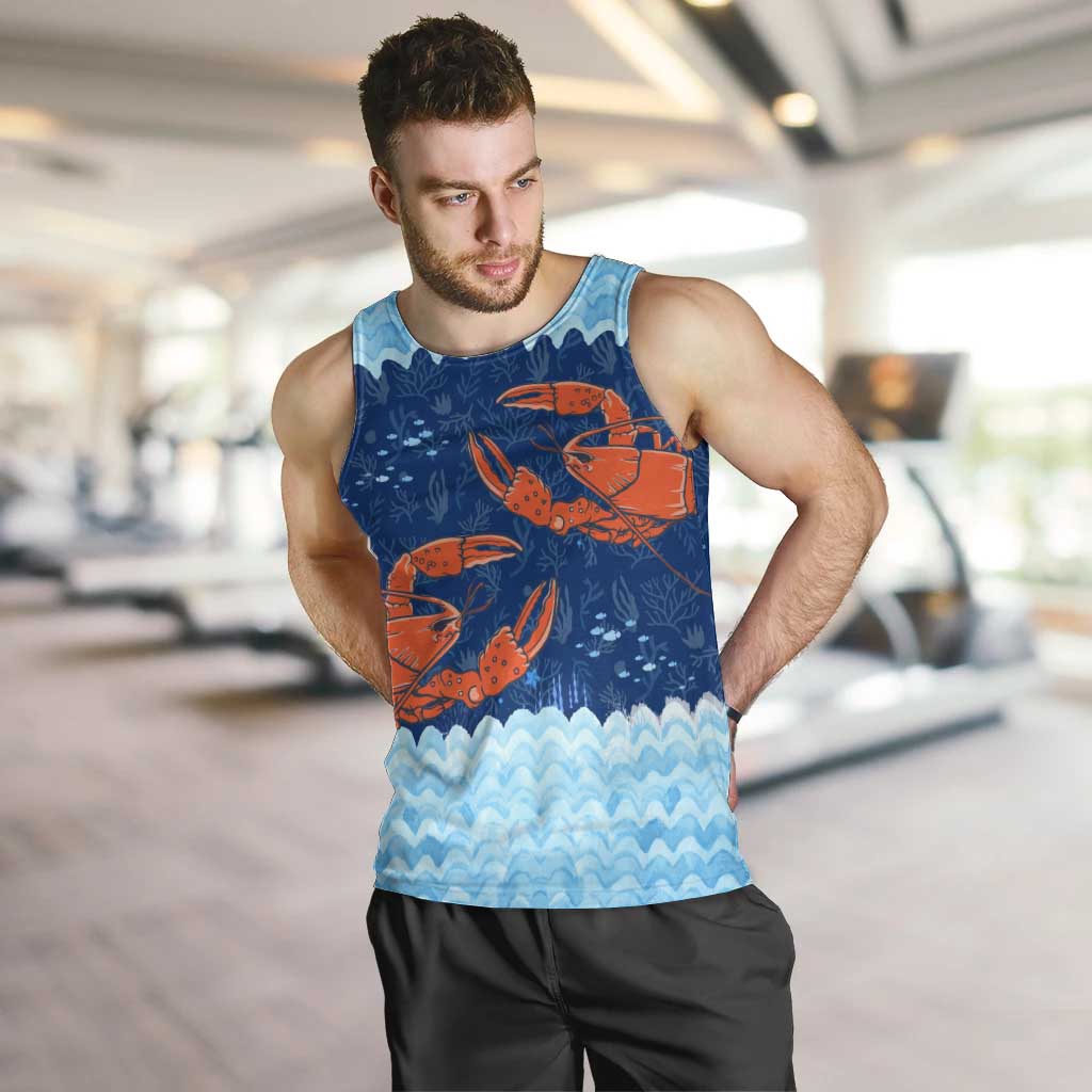 Turks and Caicos Islands Men Tank Top with Red Crab and Ocean Wave Coral Reef Design - Wonder Print Shop