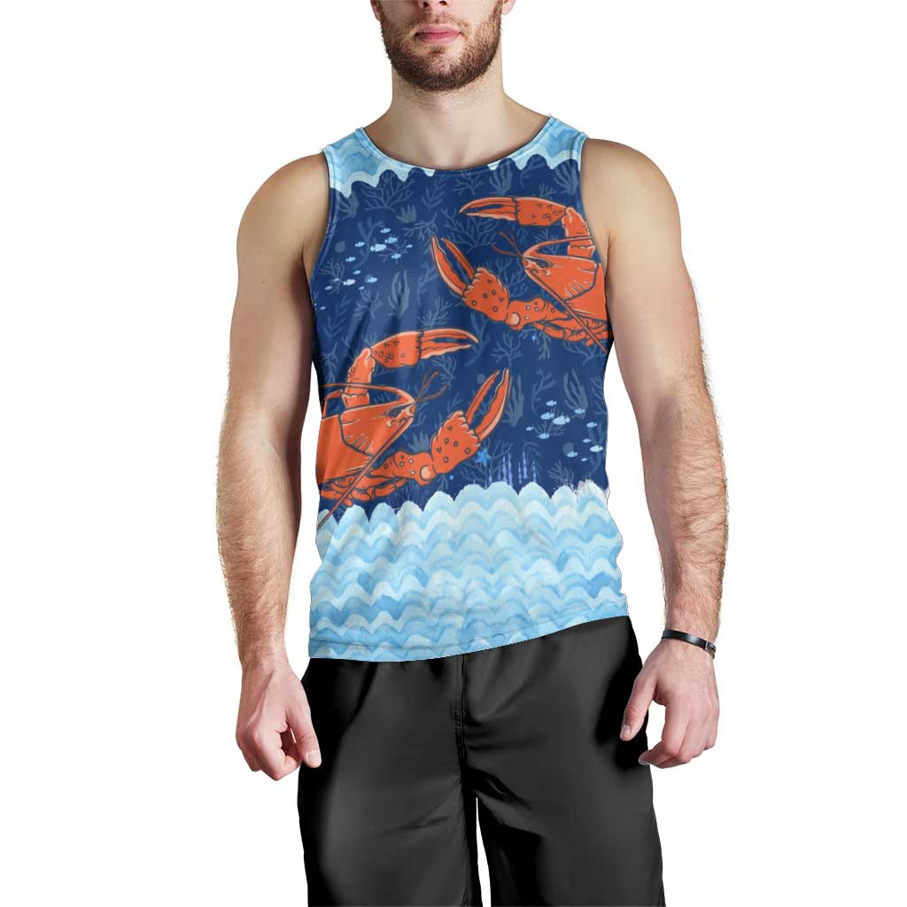 Turks and Caicos Islands Men Tank Top with Red Crab and Ocean Wave Coral Reef Design - Wonder Print Shop