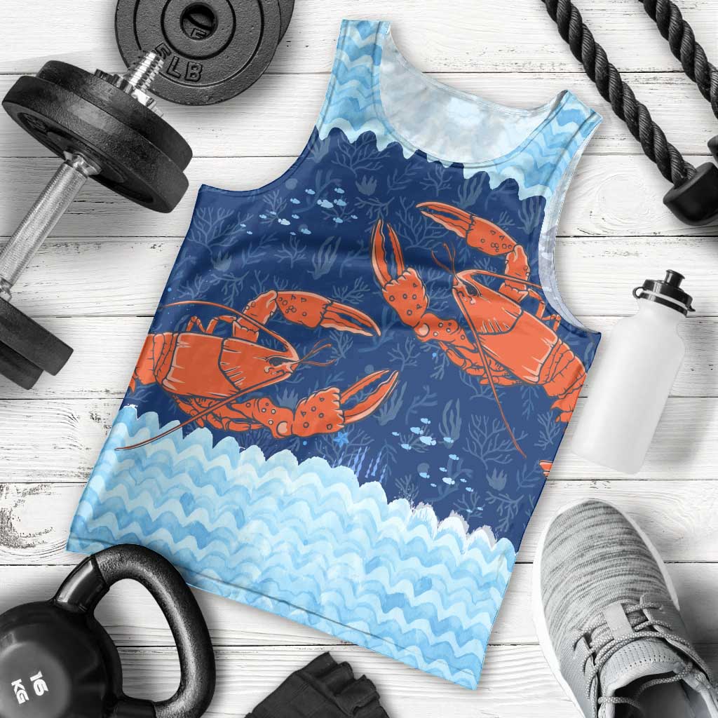 Turks and Caicos Islands Men Tank Top with Red Crab and Ocean Wave Coral Reef Design - Wonder Print Shop