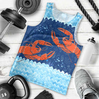 Turks and Caicos Islands Men Tank Top with Red Crab and Ocean Wave Coral Reef Design - Wonder Print Shop