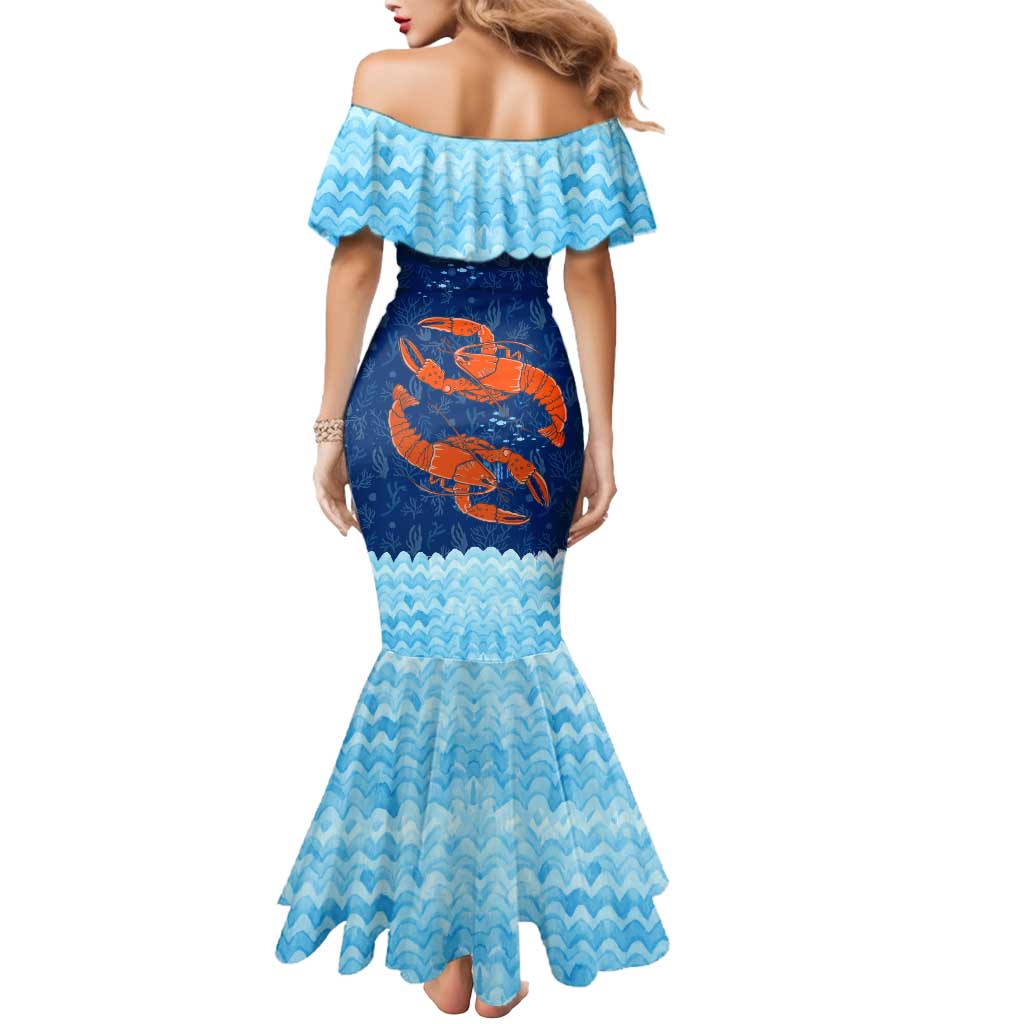 Turks and Caicos Islands Mermaid Dress with Red Crab and Ocean Wave Coral Reef Design - Wonder Print Shop