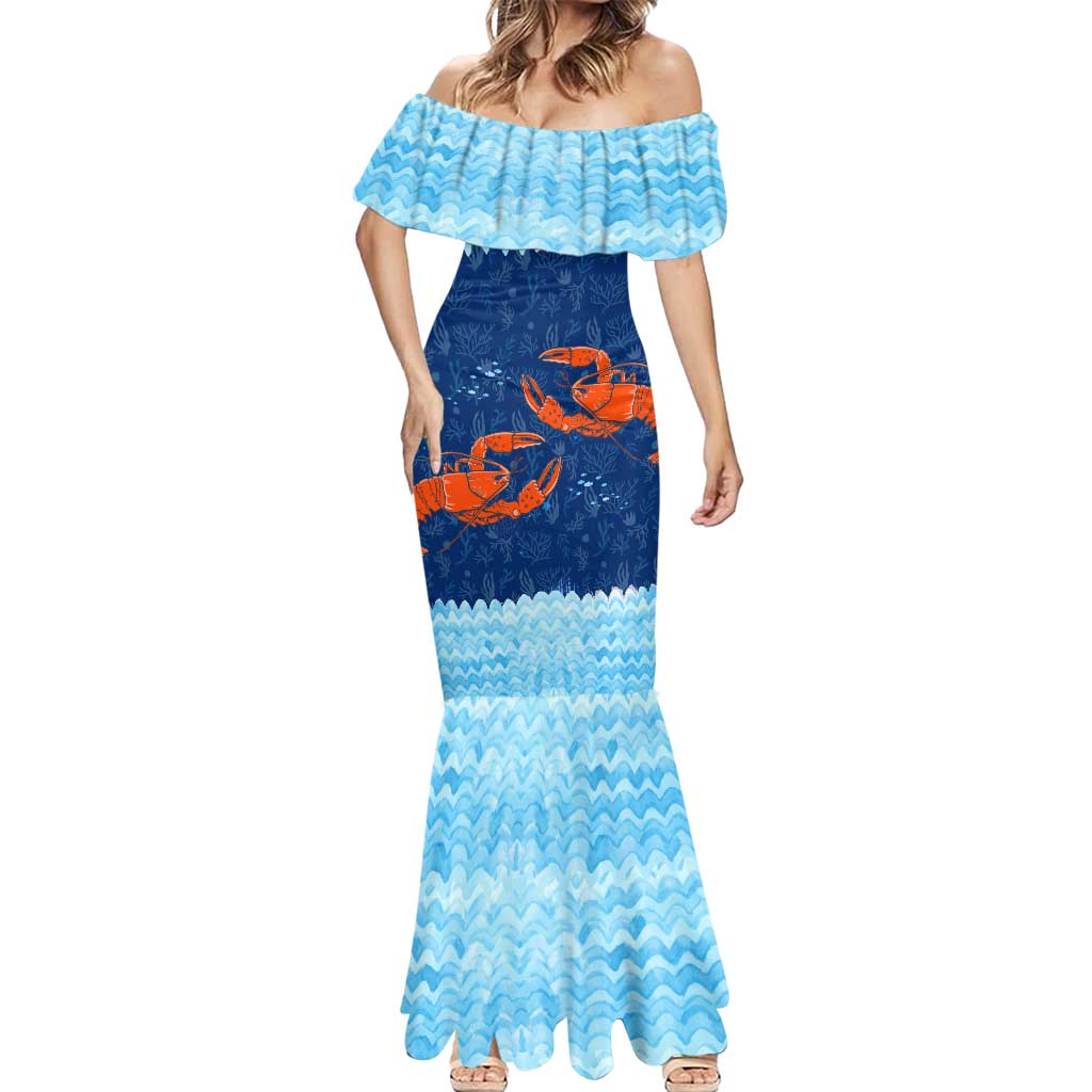 Turks and Caicos Islands Mermaid Dress with Red Crab and Ocean Wave Coral Reef Design - Wonder Print Shop
