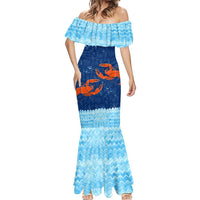 Turks and Caicos Islands Mermaid Dress with Red Crab and Ocean Wave Coral Reef Design - Wonder Print Shop