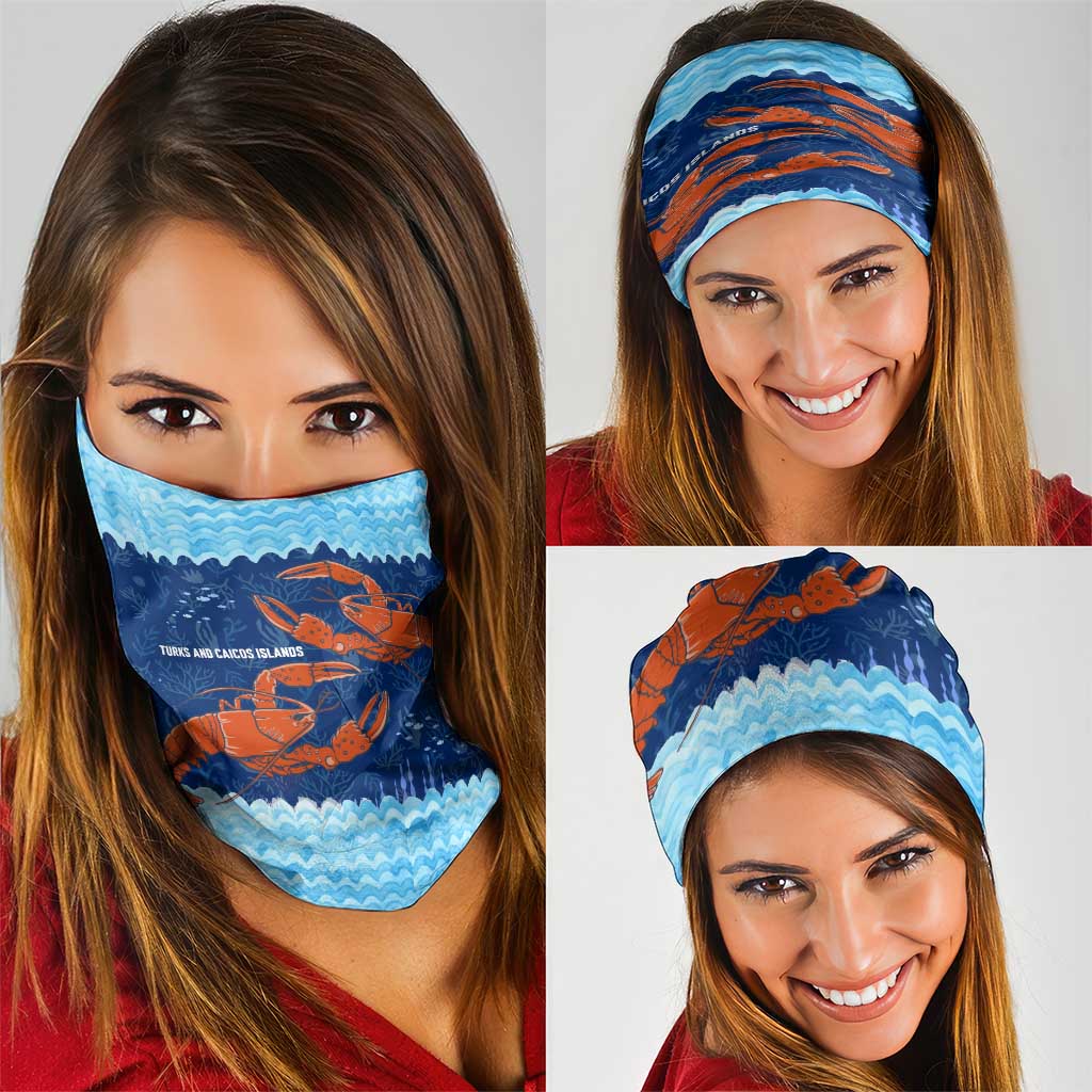 Turks and Caicos Islands Neck Gaiter with Red Crab and Ocean Wave Coral Reef Design - Wonder Print Shop