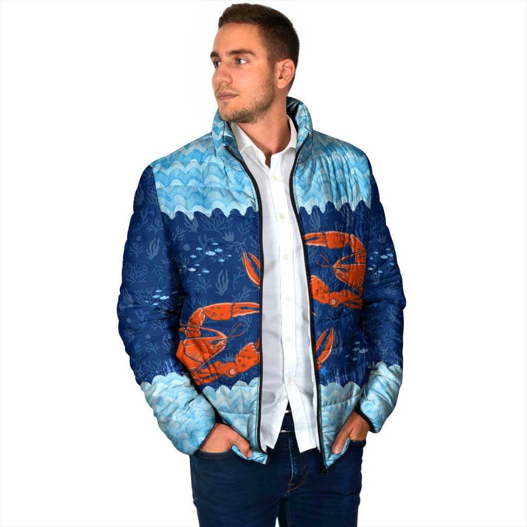 Turks and Caicos Islands Padded Jacket with Red Crab and Ocean Wave Coral Reef Design - Wonder Print Shop
