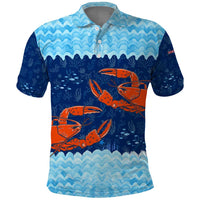 Turks and Caicos Islands Polo Shirt with Red Crab and Ocean Wave Coral Reef Design - Wonder Print Shop